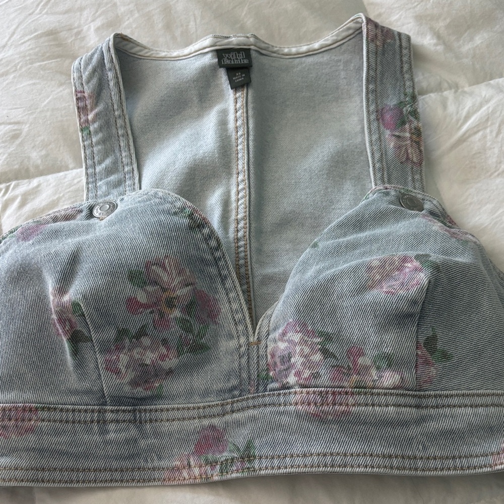 Floral Denim Bustier Top
